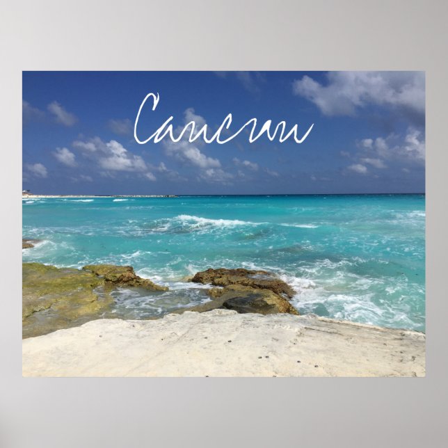 Cancun Mexico Beach Rocky Ocean Waves Postcard Poster (Front)