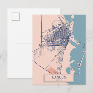 Cancun Mexico Breezy City Map Travel Postcard