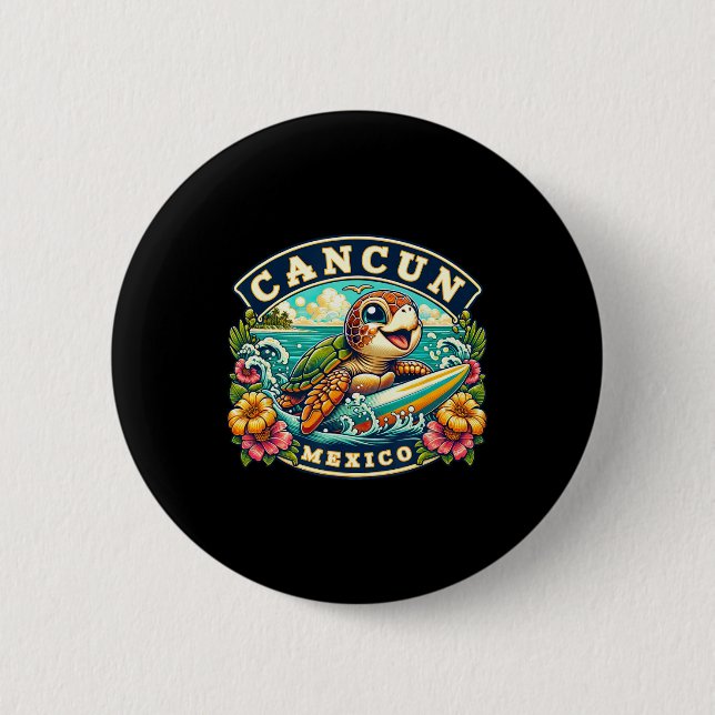 Cancun Mexico Cute Sea Turtle Surfing  2 Inch Round Button (Front)