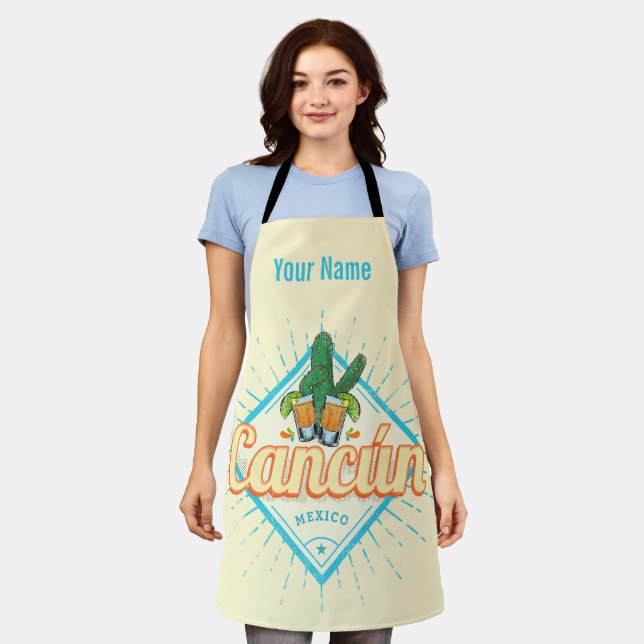 Cancun Mexico Dancing Cactus Vintage Tequila Apron (Worn)