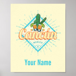 Cancun Mexico Dancing Cactus Vintage Tequila Poster