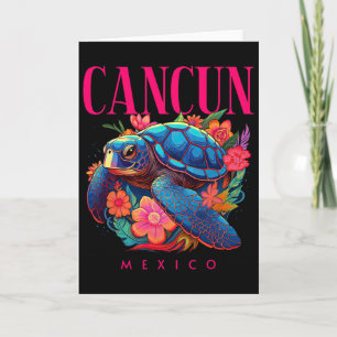 Cancun Mexico Floral Beach Turtle Souvenir  Card