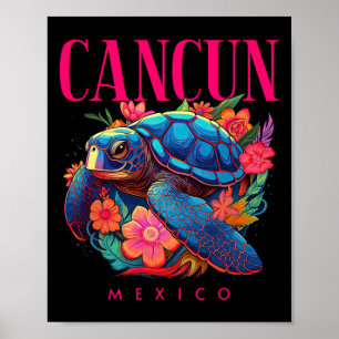 Cancun Mexico Floral Beach Turtle Souvenir  Poster