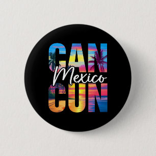 Cancun Mexico Palm Tree Sunset Beach Summer Vacati 2 Inch Round Button