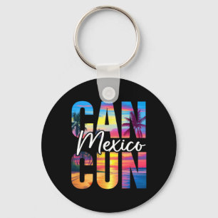 Cancun Mexico Palm Tree Sunset Beach Summer Vacati Keychain