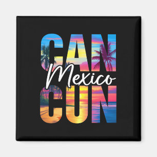 Cancun Mexico Palm Tree Sunset Beach Summer Vacati Magnet