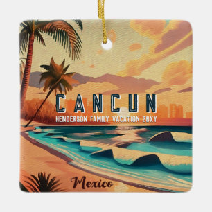 Cancún Mexico Palm Tree Sunset Travel Souvenir Ceramic Ornament