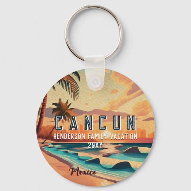 Cancún Mexico Palm Tree Sunset Travel Souvenir Keychain (Front)