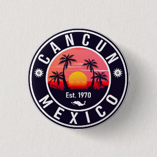 Cancun Mexico Palm Tree Vintage Travel Souvenir 1 Inch Round Button