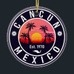 Cancun Mexico Palm Tree Vintage Travel Souvenir Ceramic Ornament<br><div class="desc">Cancun Beach Mexico Vintage 60s Souvenirs. Cancún Beach Mexico - Retro Tropical Palm Tree 60s Souvenirs Vintage design makes a great Christmas or Birthday gift for fans of Cancun Beach beach. The retro summer vibe design is a perfect gift for travel lovers and tropical destination fans.</div>
