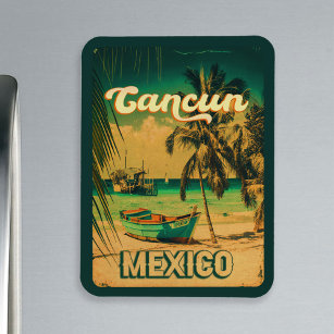 Cancun Mexico Palm Tree Vintage Travel Souvenir Magnet