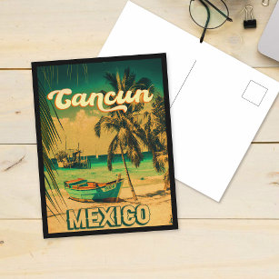 Cancun Mexico Palm Tree Vintage Travel Souvenir Postcard