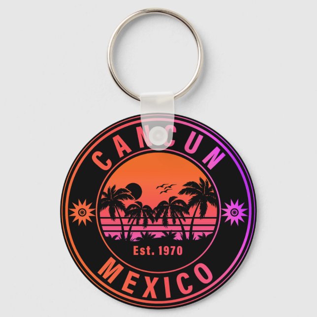 Cancun Mexico Palm Trees Vintage Travel Souvenirs Keychain (Front)