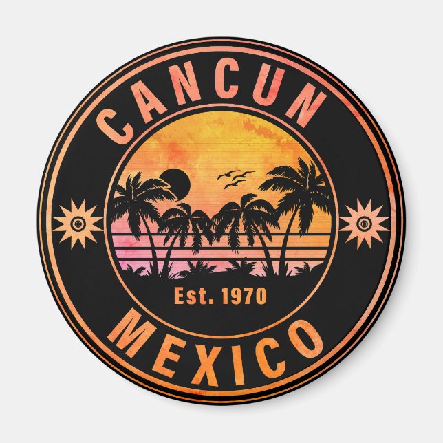 Cancun Mexico Palm Trees Vintage Travel Souvenirs Magnet (Front)