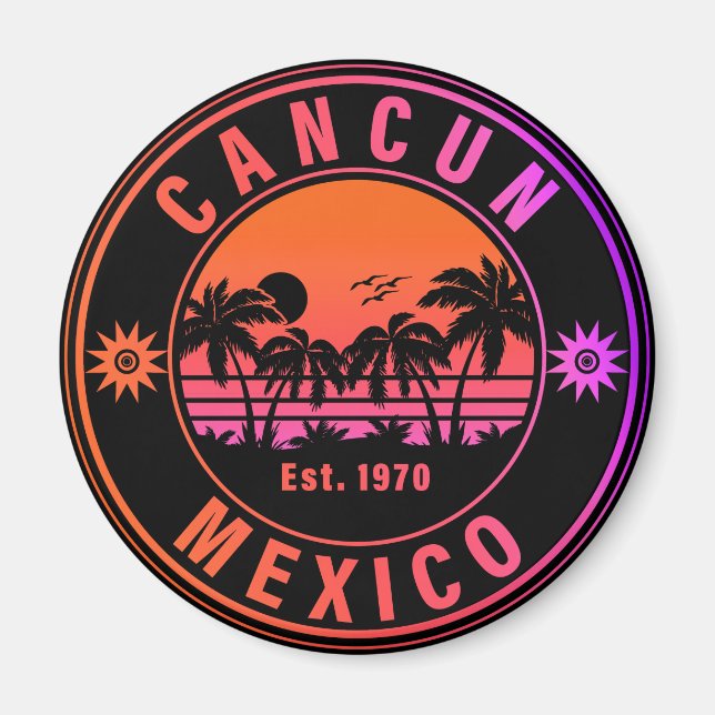 Cancun Mexico Palm Trees Vintage Travel Souvenirs Magnet (Front)