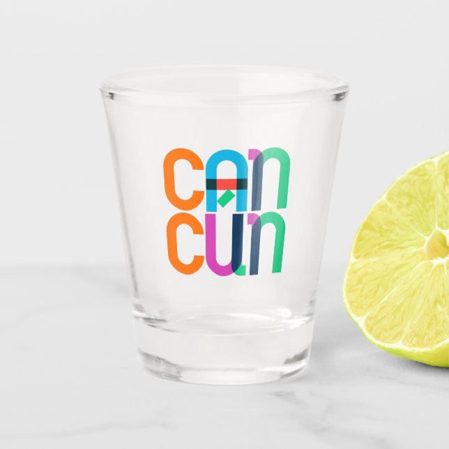 Cancun Mexico Pop Art Letters Shot Glass (Front)