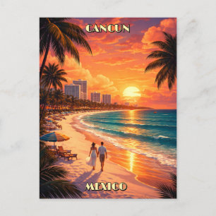 Cancun, Mexico Retro Art Deco Color Tourism Postcard