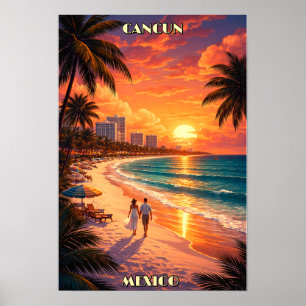 Cancun, Mexico Retro Art Deco Color Tourism Poster