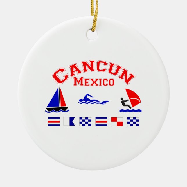 Cancun Mexico Signal Flags Ceramic Ornament (Front)