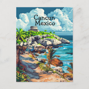 Cancun Mexico Travel Postcard, Cancun Mexico Art  Postcard