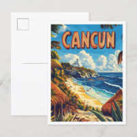 Cancun Mexico Vintage Illustration Travel