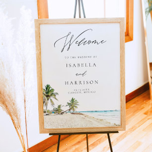 CANCUN Mexico Watercolor Beach Wedding Welcome Poster