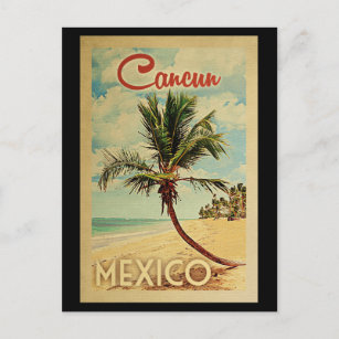 Cancun Palm Tree Vintage Travel Postcard
