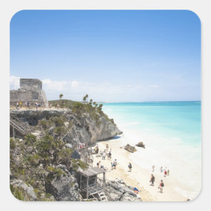 Cancun, Quintana Roo, Mexico - Ruins on a hill Square Sticker