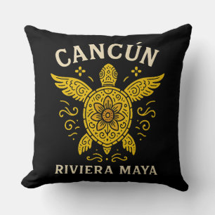 Cancun & Riviera Maya Tropical Vacation Retro Typo Throw Pillow