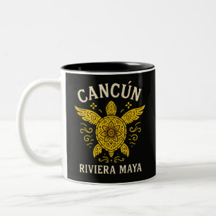 Cancun & Riviera Maya Tropical Vacation Retro Typo Two-Tone Coffee Mug