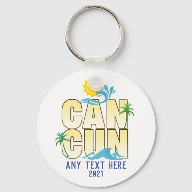 Cancun Summer Vacation Beach Palm Trees Custom  Keychain (Front)