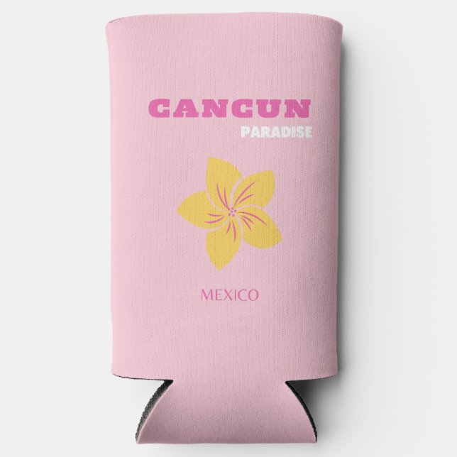 Cancun Travel Art, Mexico, Preppy, Pink Preppy Art Seltzer Can Cooler (Front)