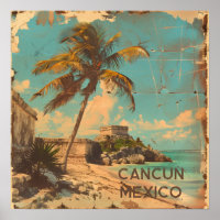 Cancun Vintage Travel Poste