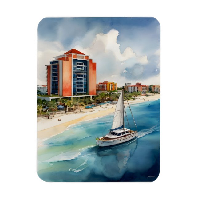 Cancun watercolor art magnet (Vertical)