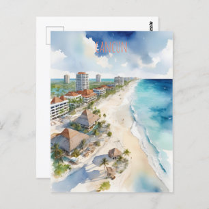 Cancun watercolor art postcard