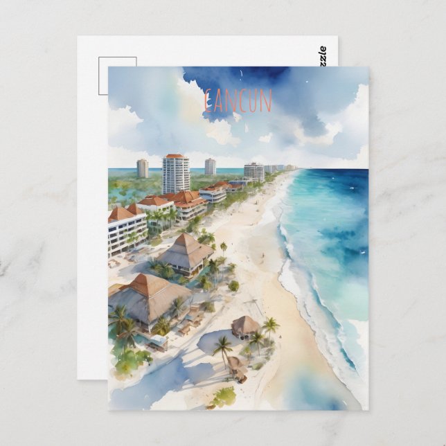 Cancun watercolor art postcard (Front/Back)