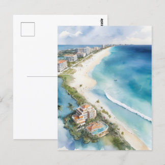 Cancun watercolor art postcard