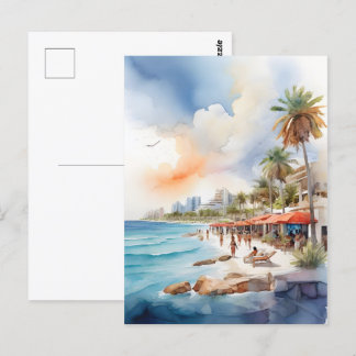 Cancun watercolor art postcard