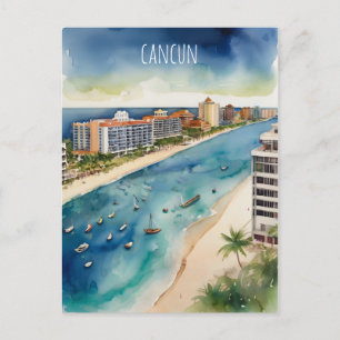 Cancun watercolor art postcard