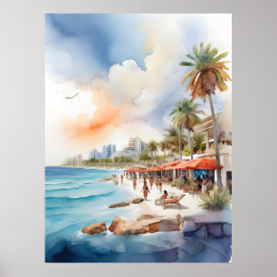 Cancun watercolor art poster