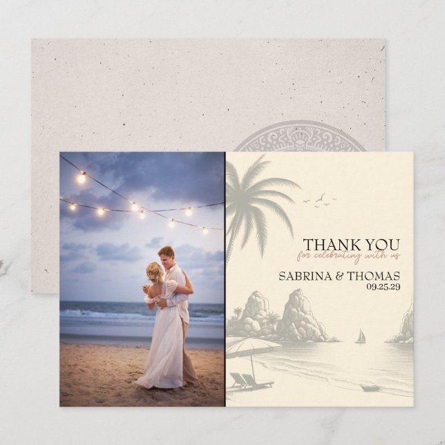 Cancun Wedding Photo Thank You Card (Front/Back)