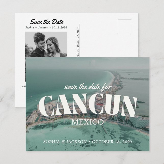 Cancun Wedding Save the Date Retro Postcard (Front/Back)