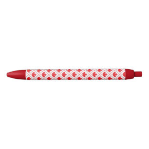 Candian Maple Leaf Red and White Diamond Pattern Black Ink Pen