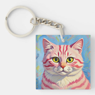 “Candice” A Cherry Striped Mystique – Cat Portrait Keychain