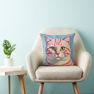 “Candice” A Cherry Striped Mystique – Cat Portrait Throw Pillow
