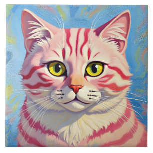“Candice” A Cherry Striped Mystique – Cat Portrait Tile