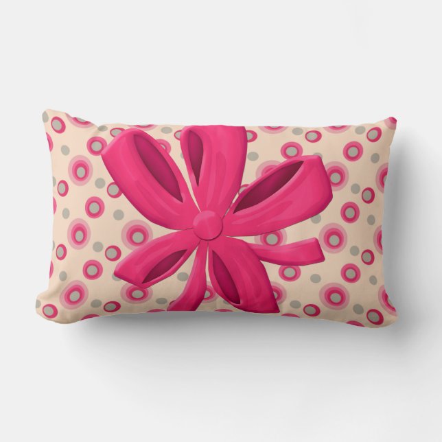 Candied Polka Dots with Hot Pink Bow Lumbar Pillow (Front)
