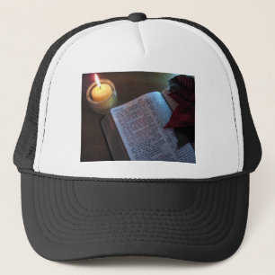 Candle, Bible, and Poinsetta Trucker Hat