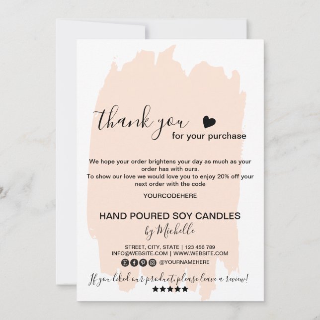 Candle Care Card Thank You Card Add Your Logo Code (Back)
