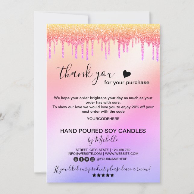 Candle Care Card Thank You Card Add Your Logo Drip (Back)